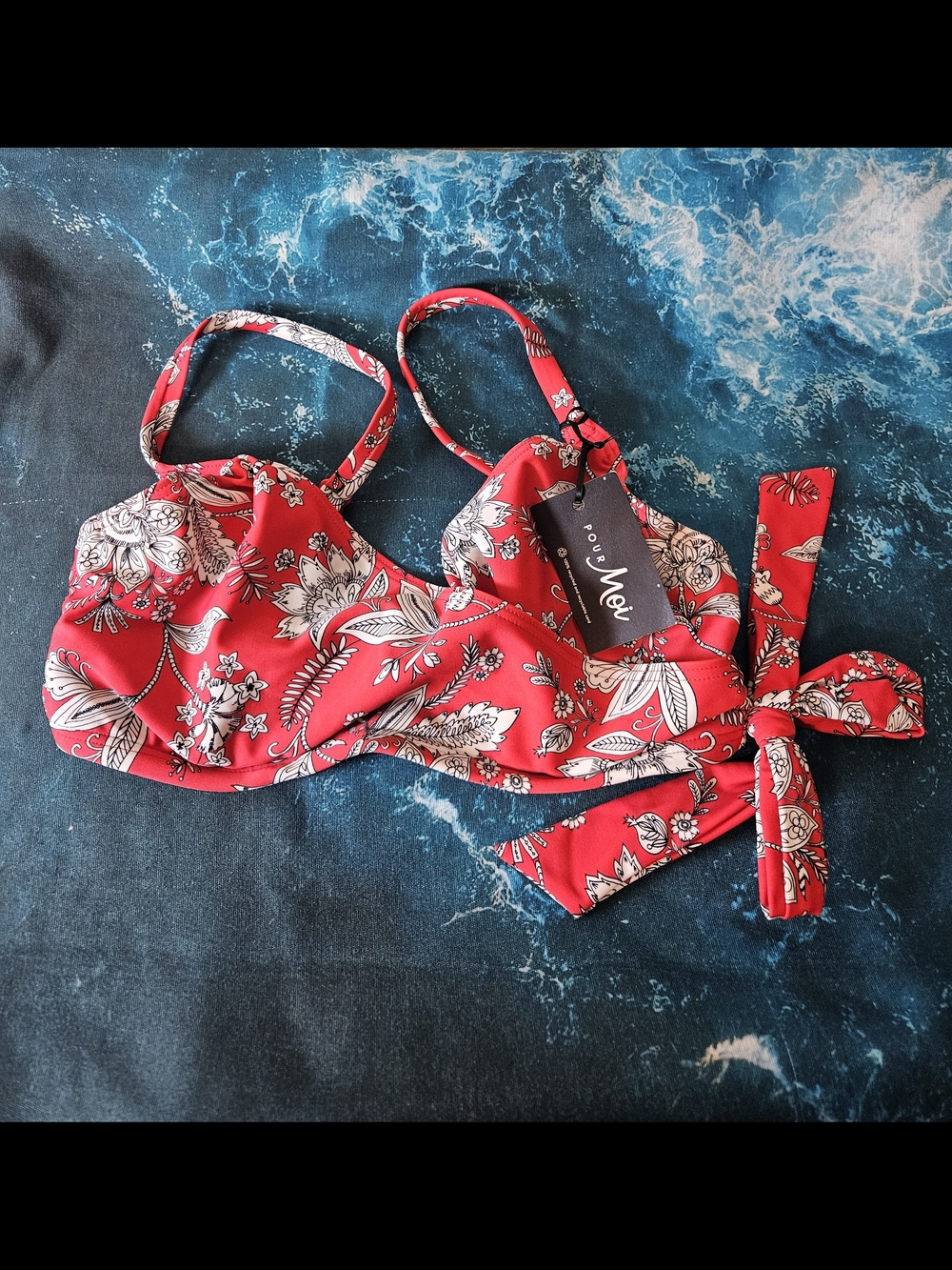 Moev Women’s Red Floral Bikini Top Underwire 32DD Floral Boho